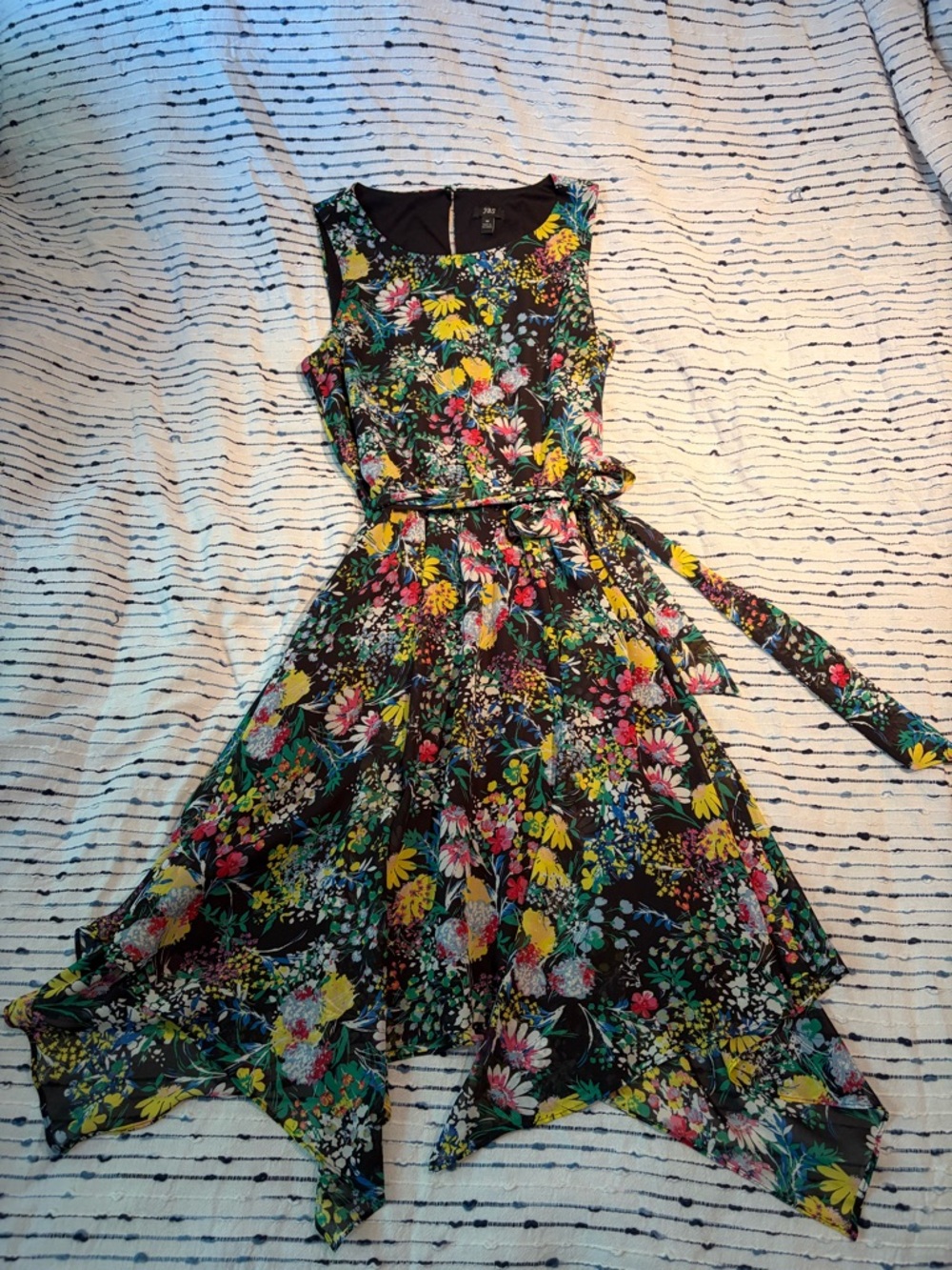 J.B.S. Black Floral Sleeveless Dress with Blue, Green & Yellow Blooms